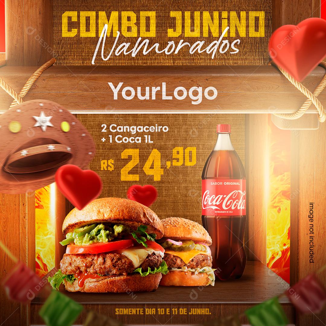 Social Media Combo Junino Namorados Burger PSD Editável