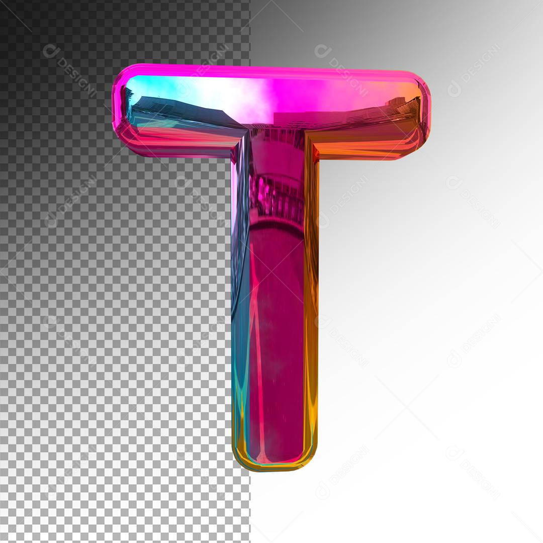 Letra T 3D Colorida Elemento Para Composição