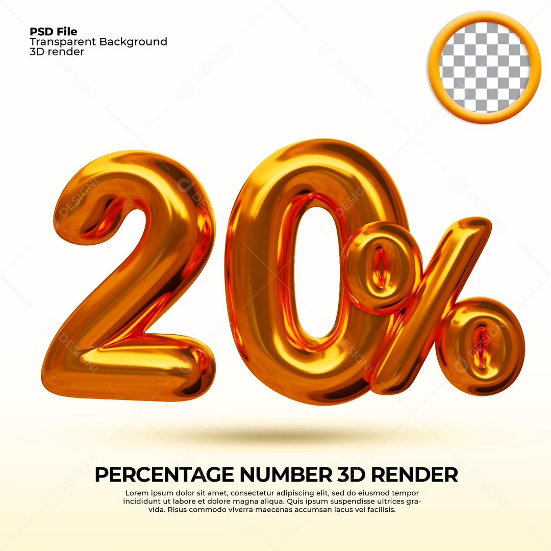 Texto 3D Dourado 20% De Descontos PSD