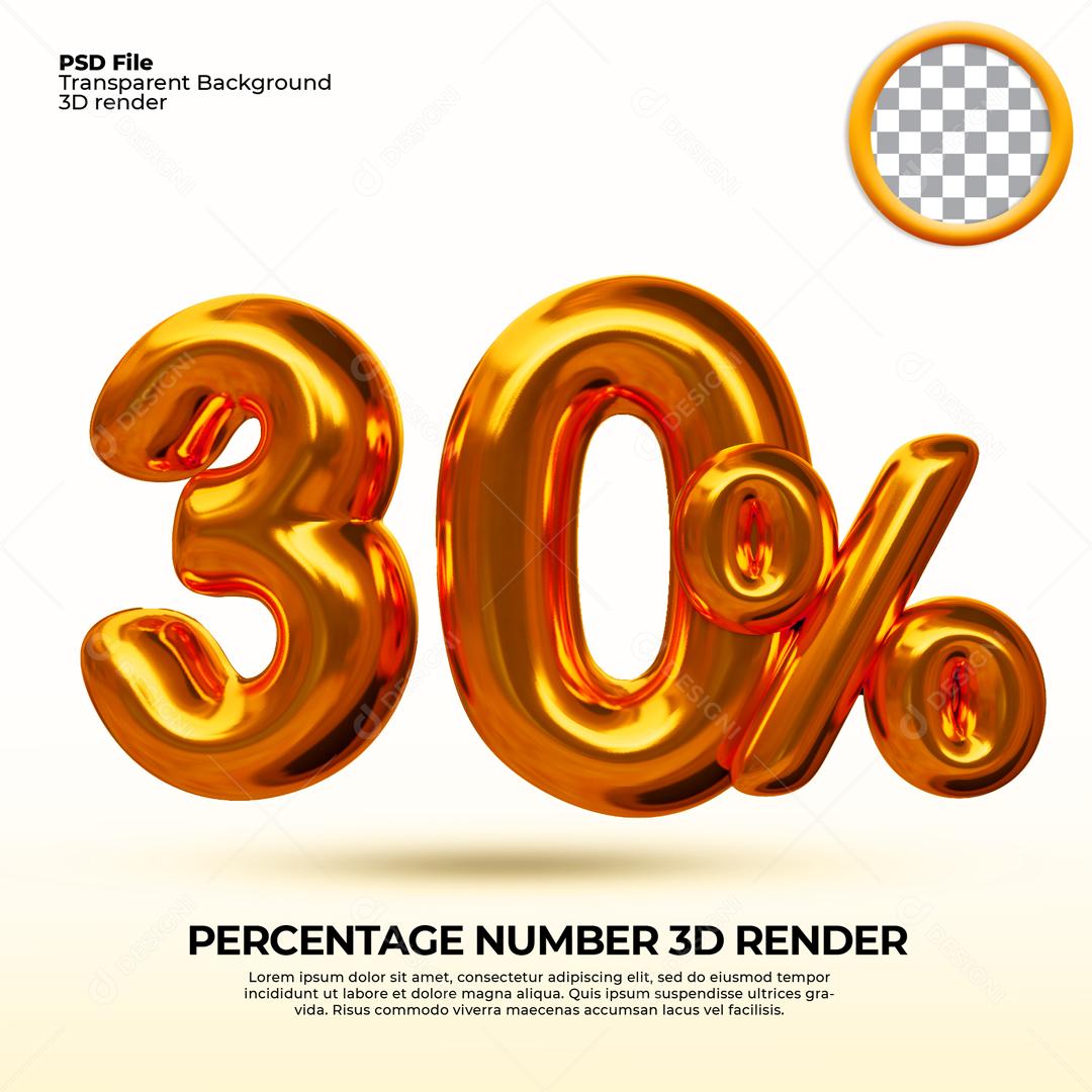Texto 3D Dourado 30% De Descontos PSD