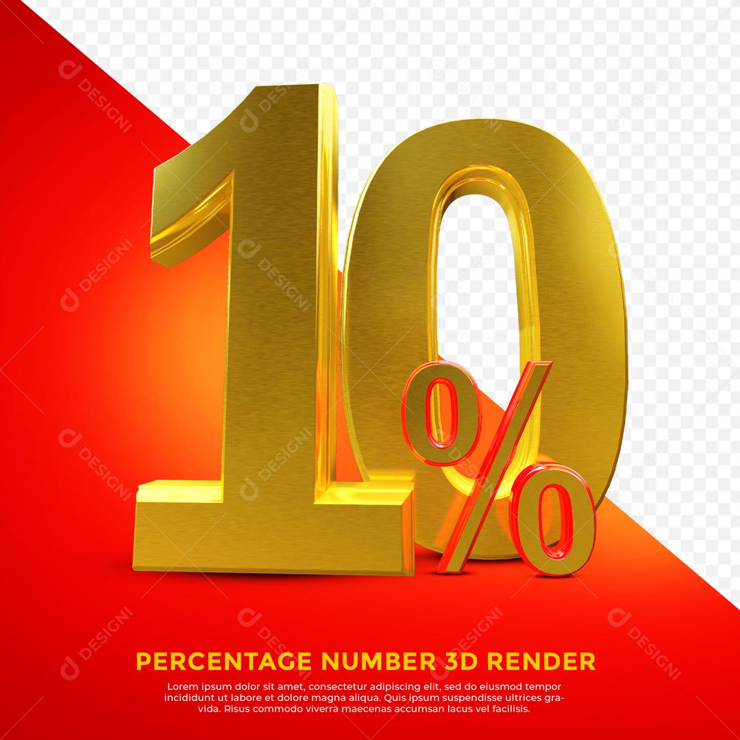 Texto 3D Dourado 10% De Descontos PSD