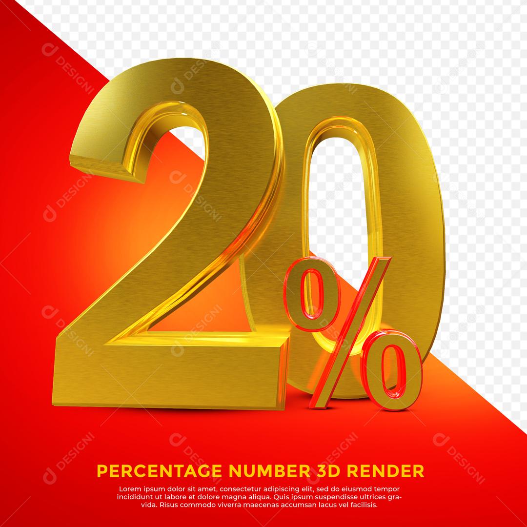 Texto 3D Dourado 20% De Descontos PSD