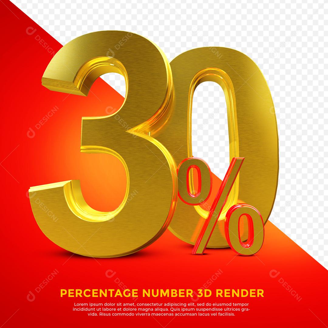 Texto 3D Dourado 30% De Descontos PSD