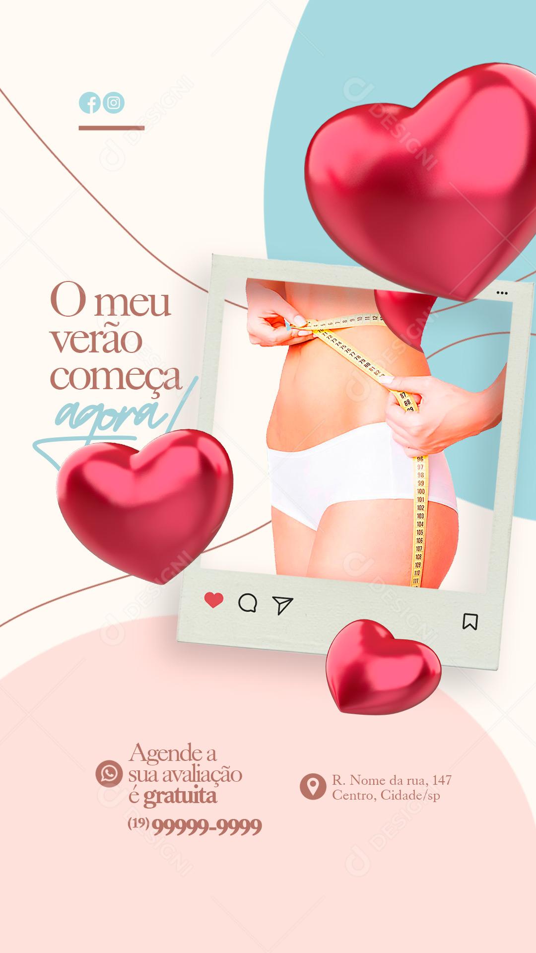 Story O meu verão começa agora Estética Social Media PSD Editável