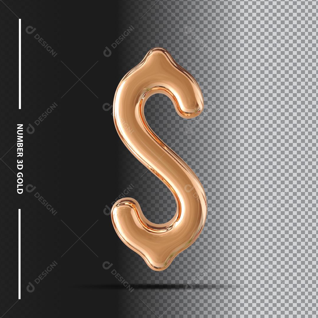 Cifrão 3D Dourado Elemento para Composição PSD