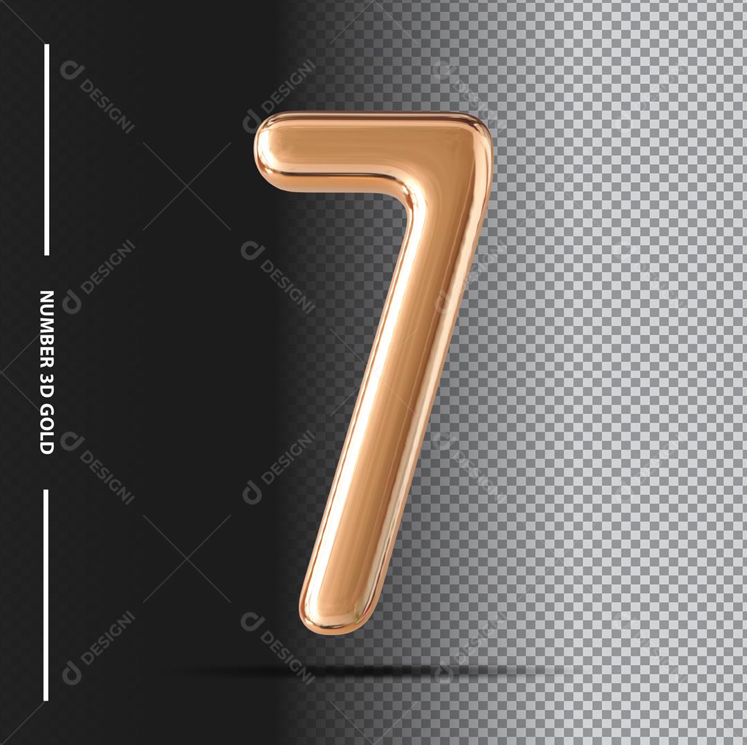 Número 7 Dourado 3D Para composição PSD