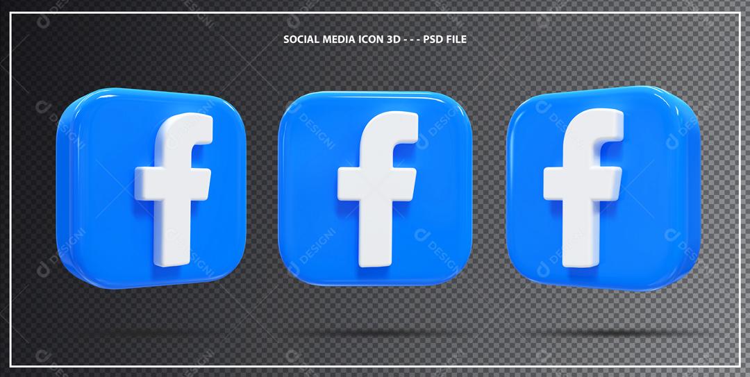Ícones Facebook 3D em 3 partes Elemento Para Composição PSD