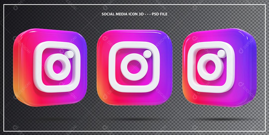Ícones Instagram 3D em 3 partes Elemento Para Composição PSD