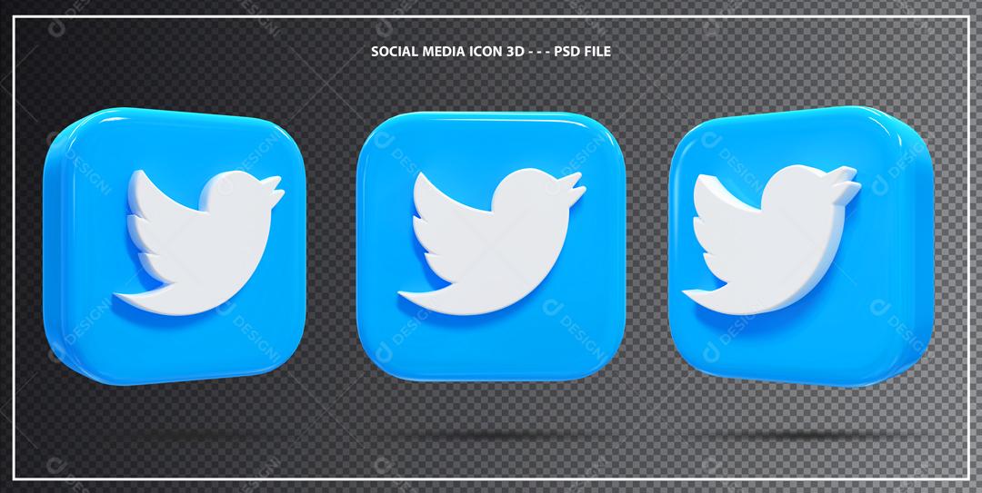 Ícones Twitter tube 3D em 3 partes Elemento Para Composição PSD