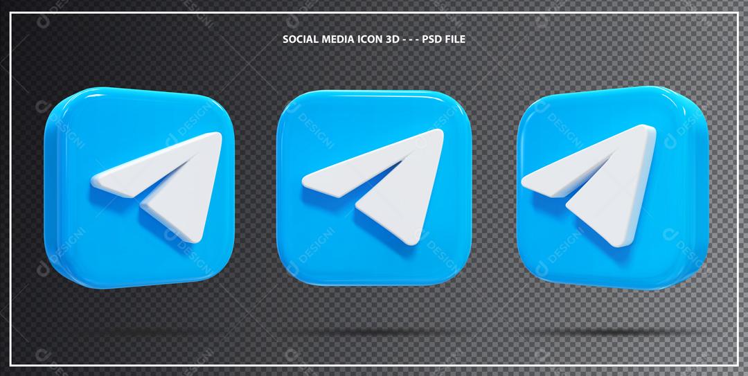 Ícones Telegram tube 3D em 3 partes Elemento Para Composição PSD