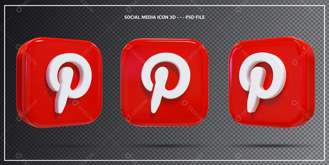 Ícones Pinterest 3D em 3 partes Elemento Para Composição PSD