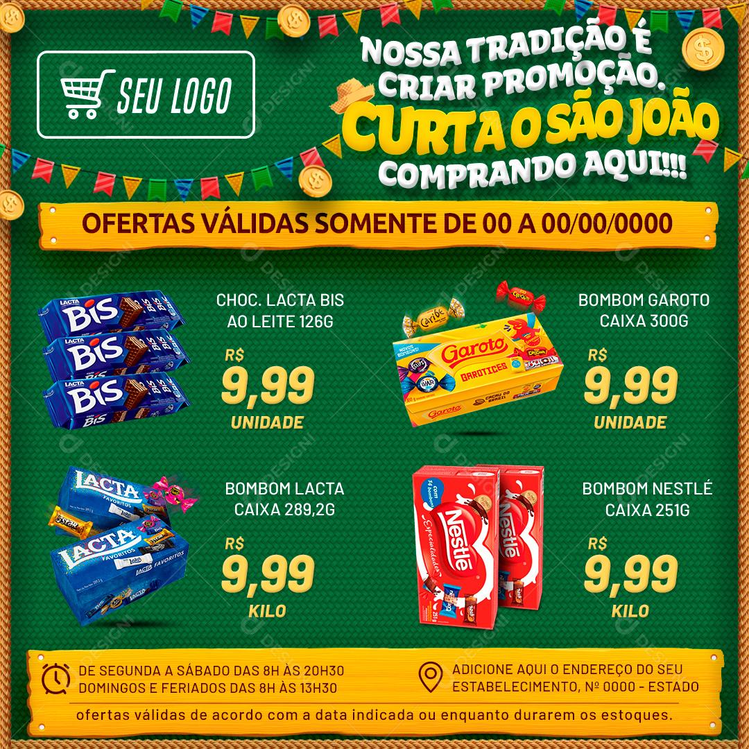 Social Media Encarte Curta o São João Comprando Ofertas Promoção PSD Editável
