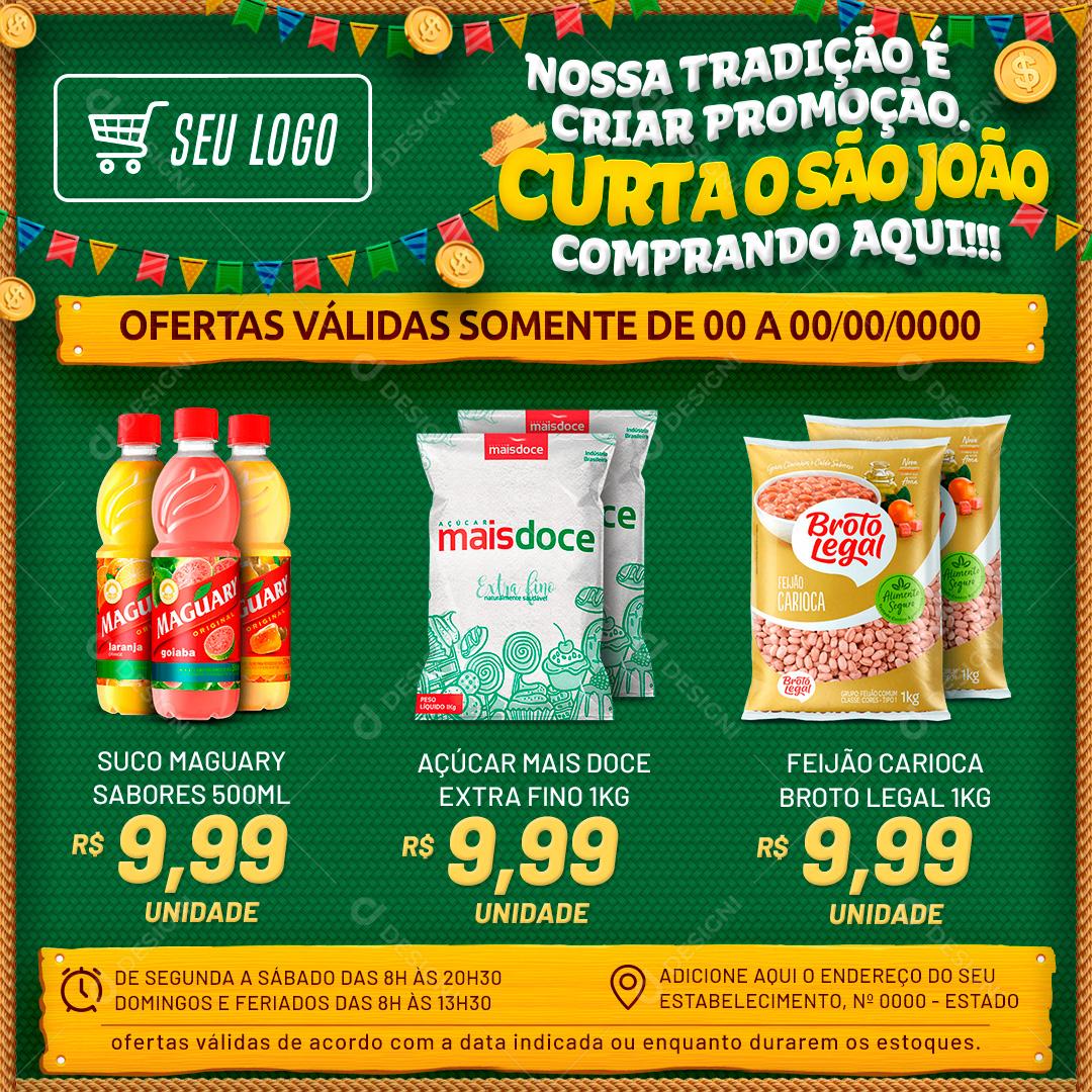 Encarte Curta o São João Produtos Ofertas Social Media PSD Editável