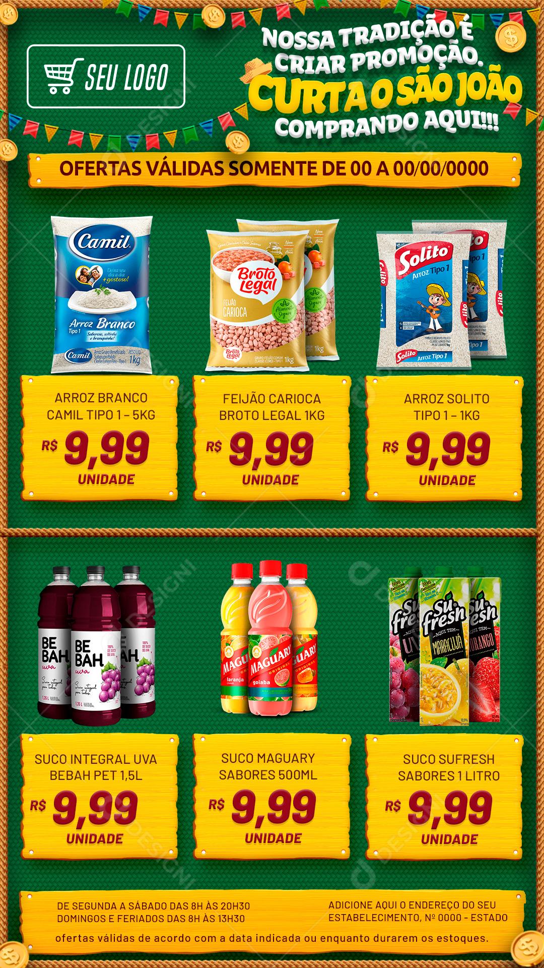 Social Media Story Encarte Curta o São João Comprando Ofertas Promoção PSD Editável