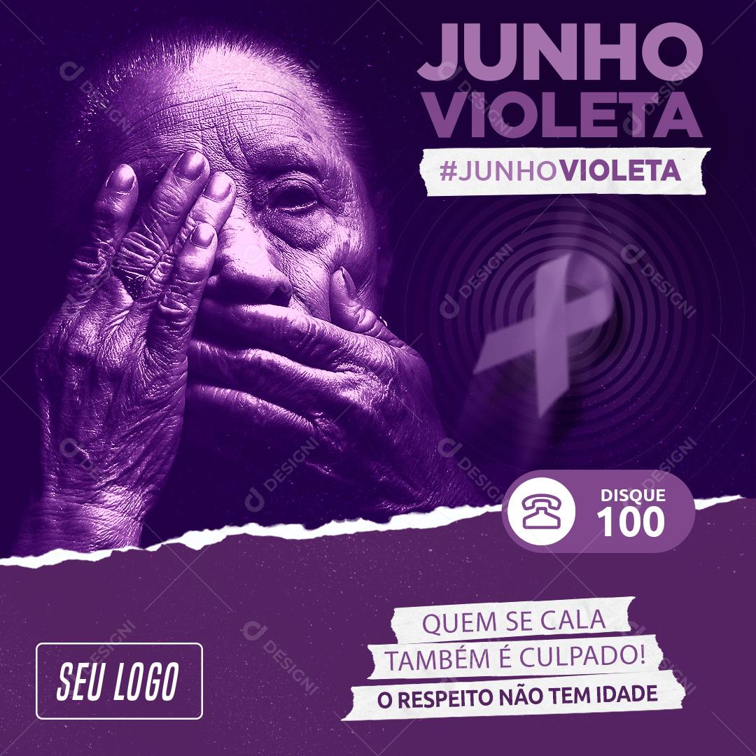 Social Media Junho Violeta Denuncie Quem se Cala Também é Culpado PSD Editável