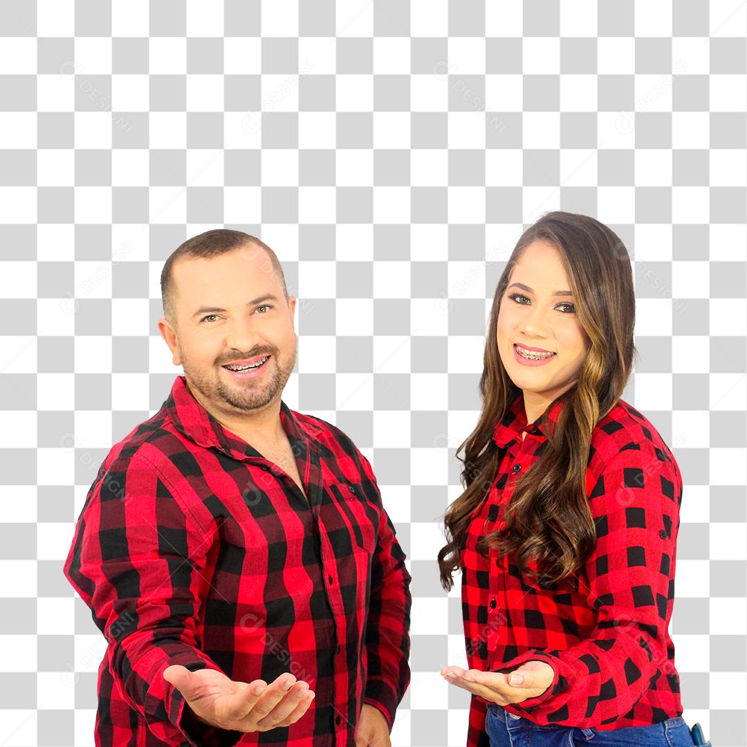 Jovem rapaz e sua esposa chamando para festa junina São João