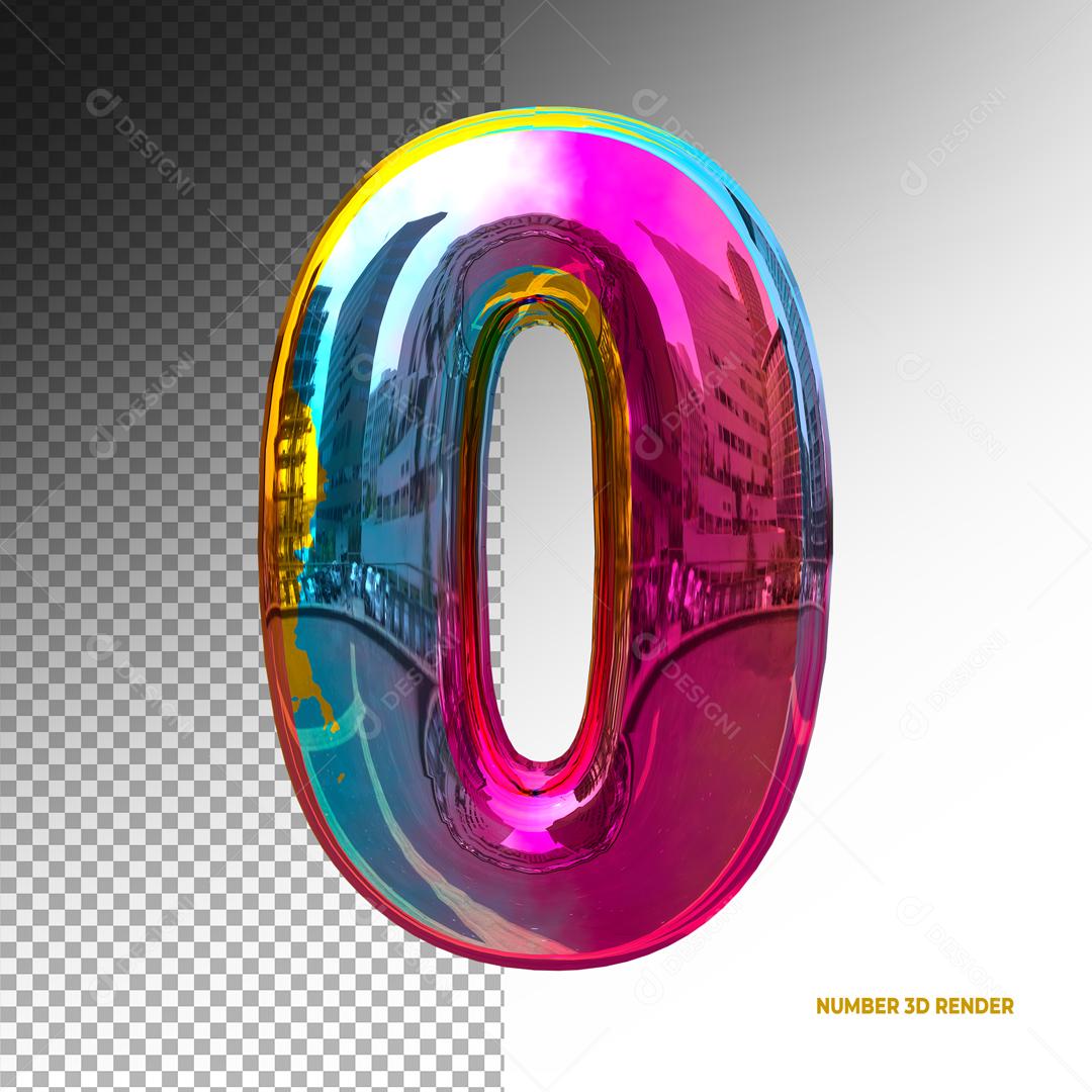 Número 3D 0 Colorido Para composição PSD