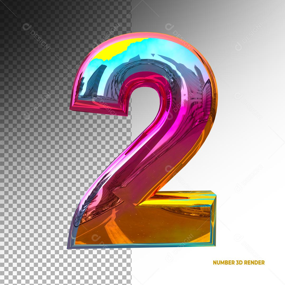 Número 3D 2 Colorido Para composição PSD