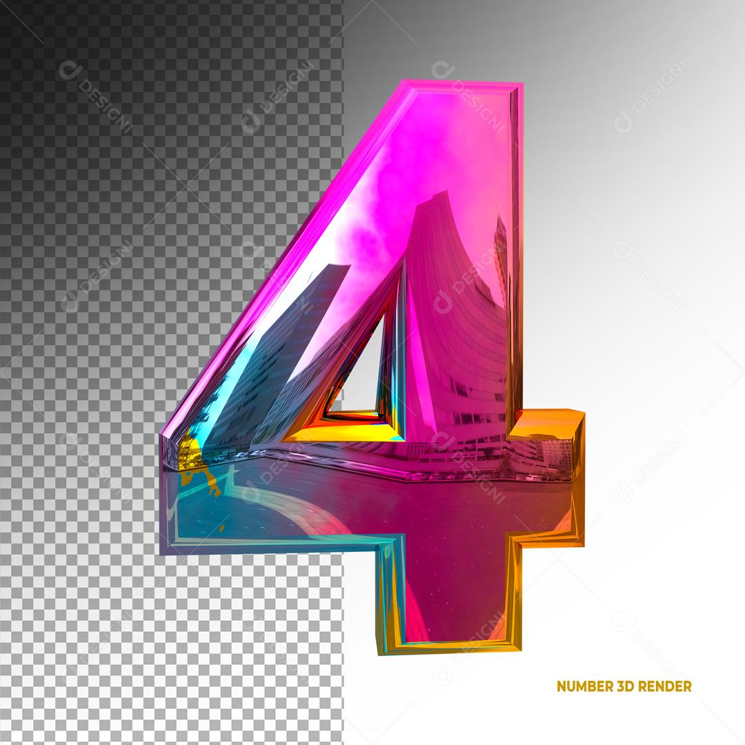 Número 3D 4 Colorido Para composição PSD