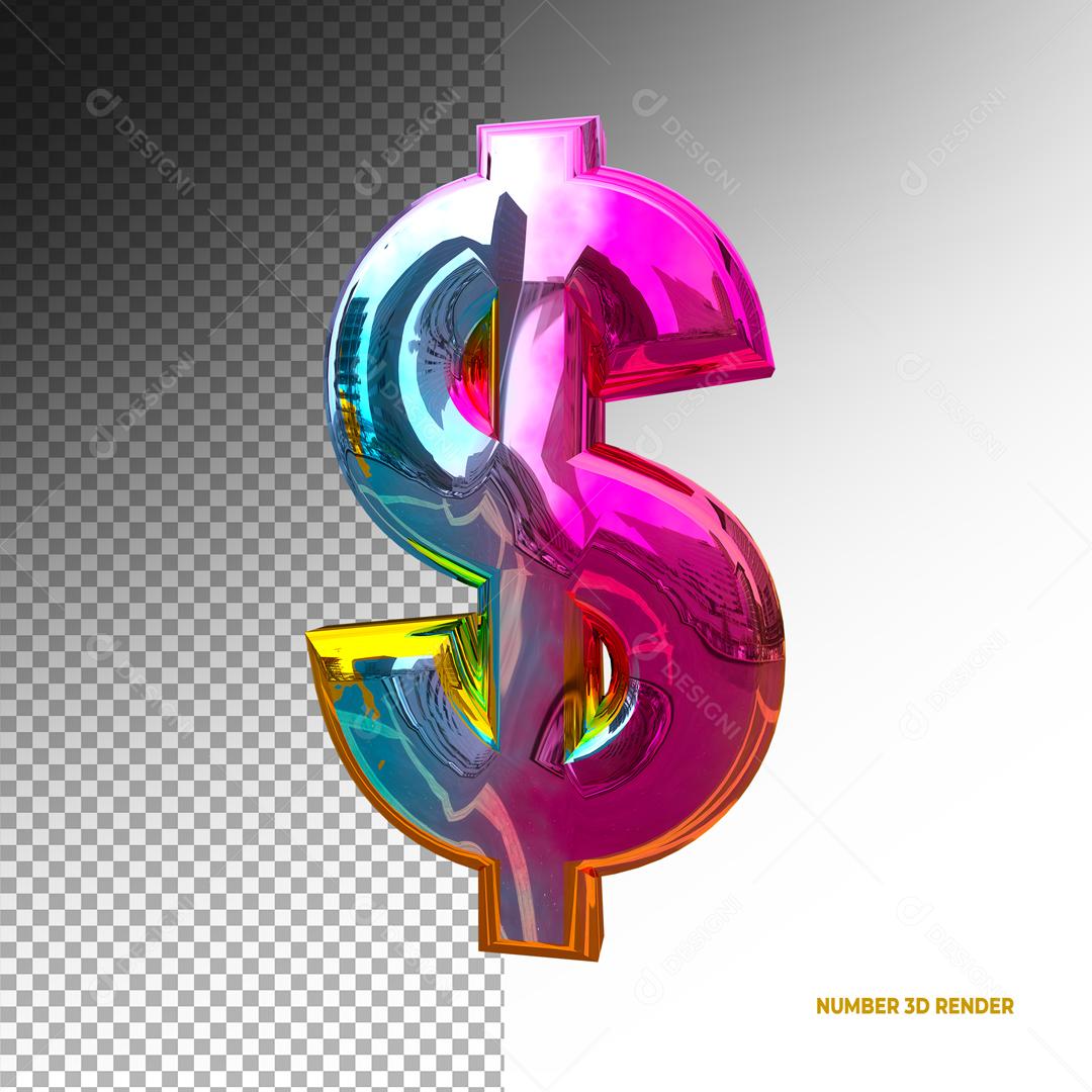 Cifrão 3D Colorido Elemento para Composição PSD
