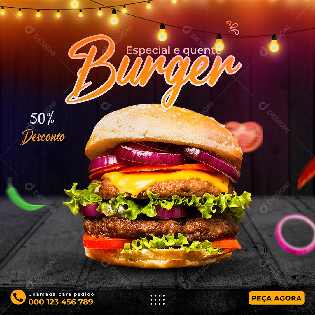 Social Media Especial e Quente Burguer Hambúrguer PSD Editável