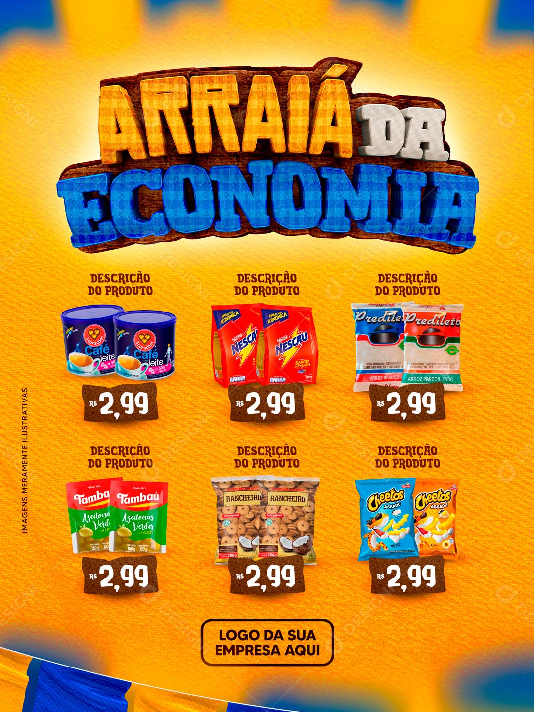 Encarte Supermercado Arraiá Da Economia Social Media PSD Editável