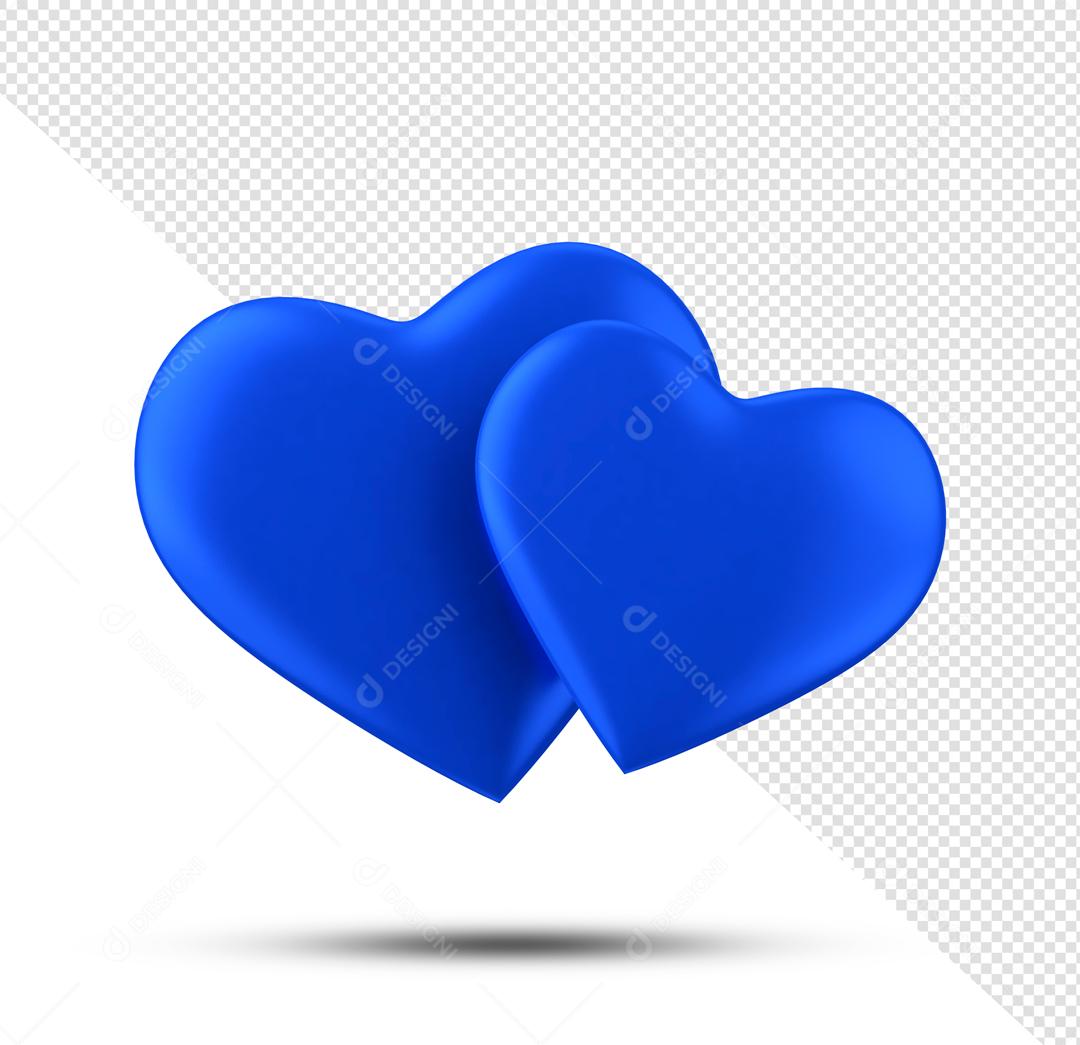 Elemento 3D Corações Azuis PNG Transparente