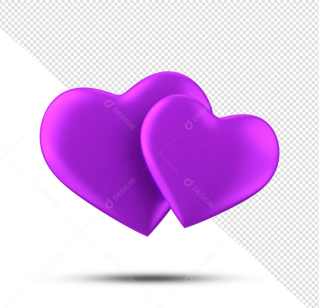 Elemento 3D Corações Roxos PNG Transparente