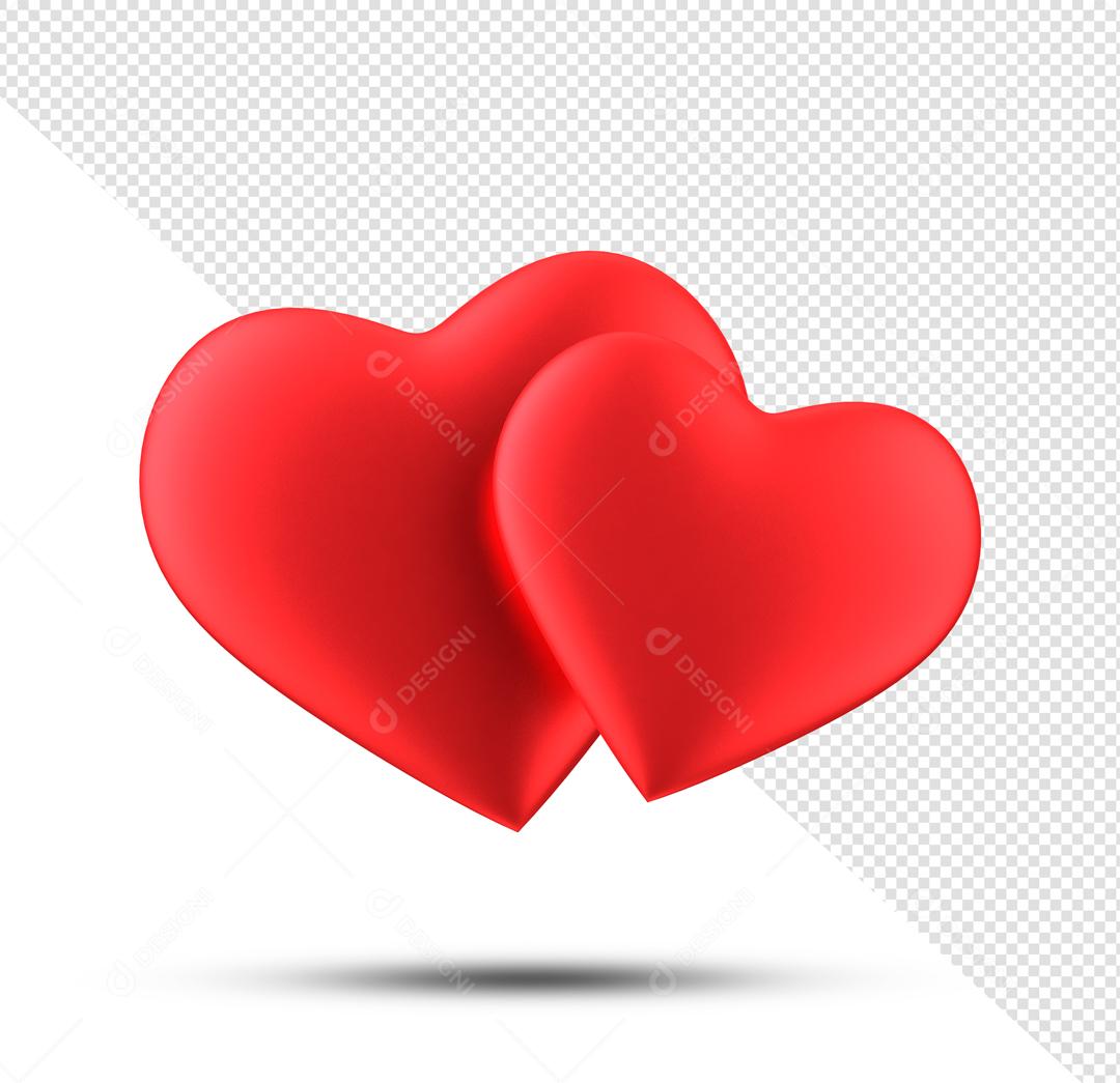 Elemento 3D Corações Vermelhos PNG Transparente