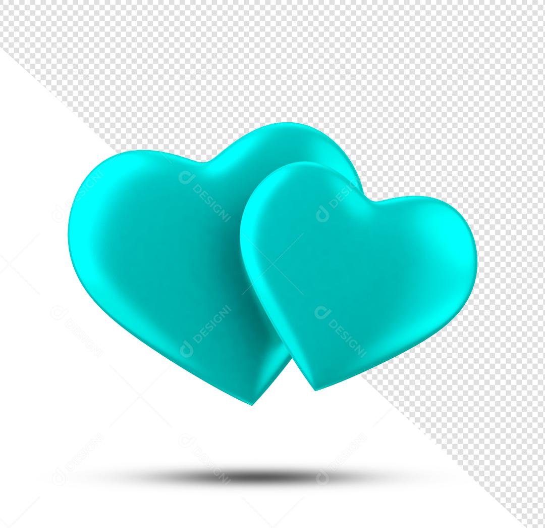 Elemento 3D Corações Azuis PNG Transparente