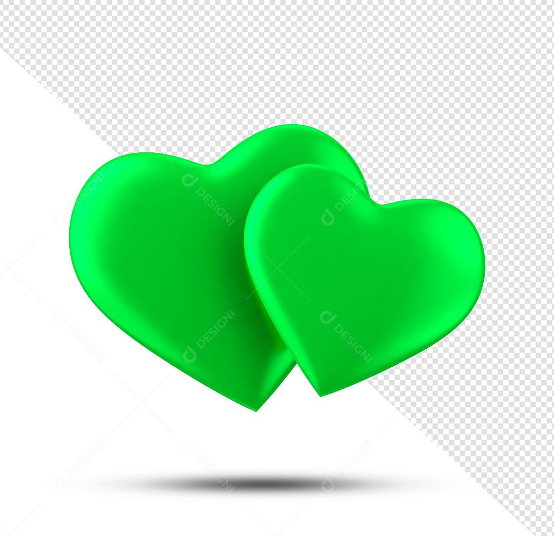 Elemento 3D Corações Verde PNG Transparente