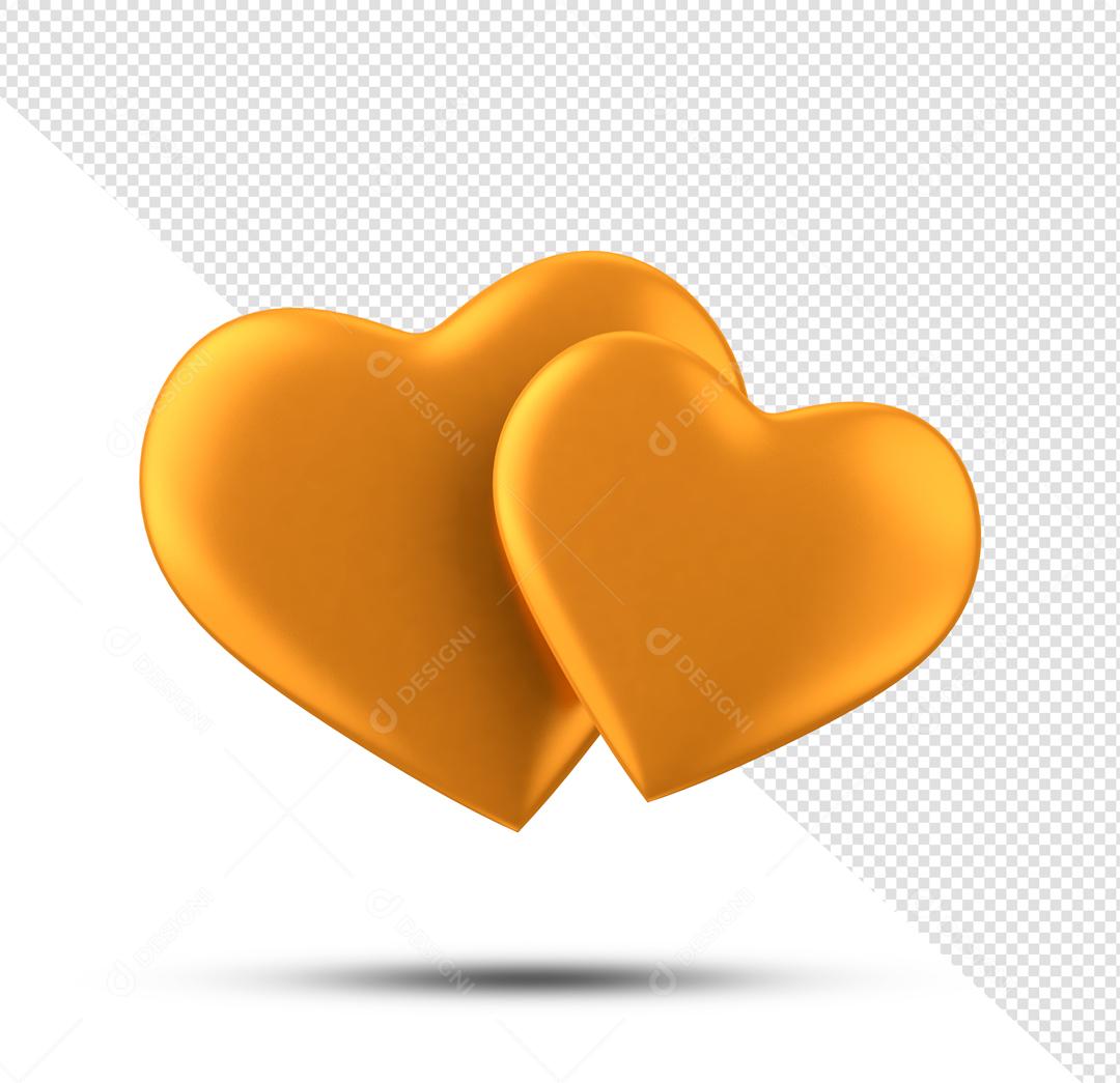 Elemento 3D Corações amarelo PNG Transparente