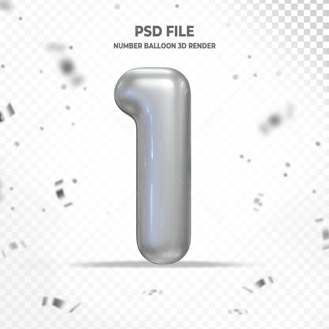 Número 1 3D Cinza PSD