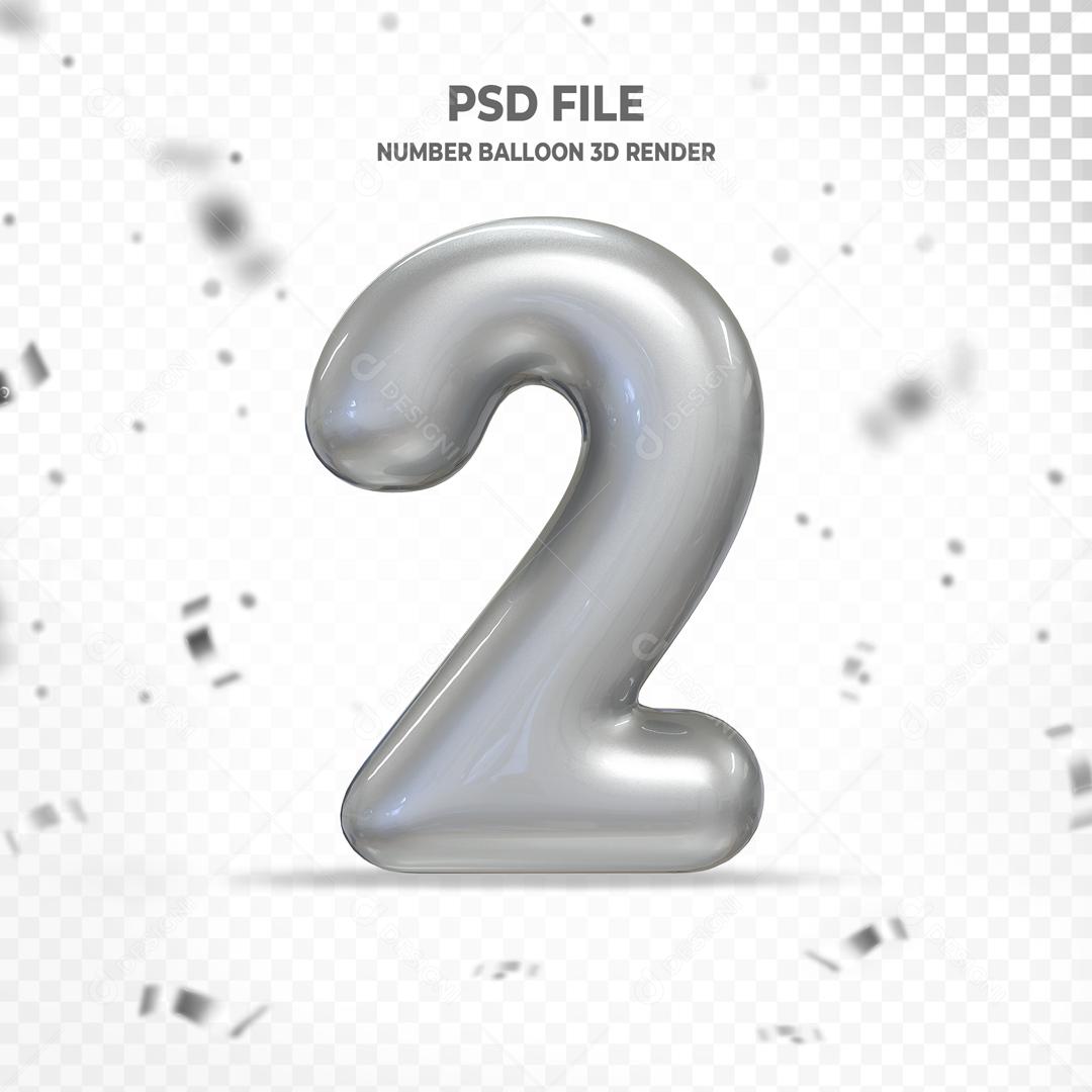 Número 2 3D Cinza PSD