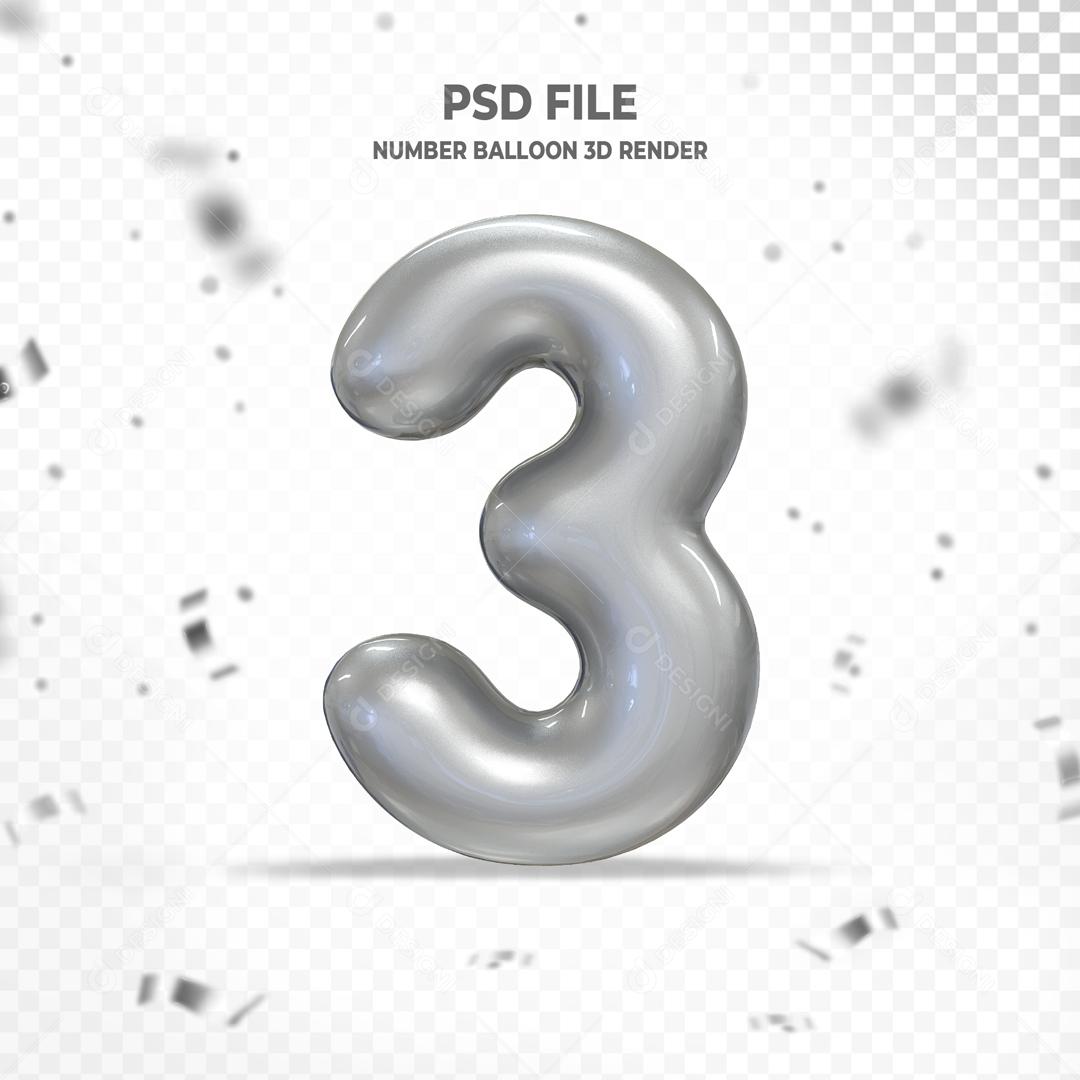 Número 3 3D Cinza PSD