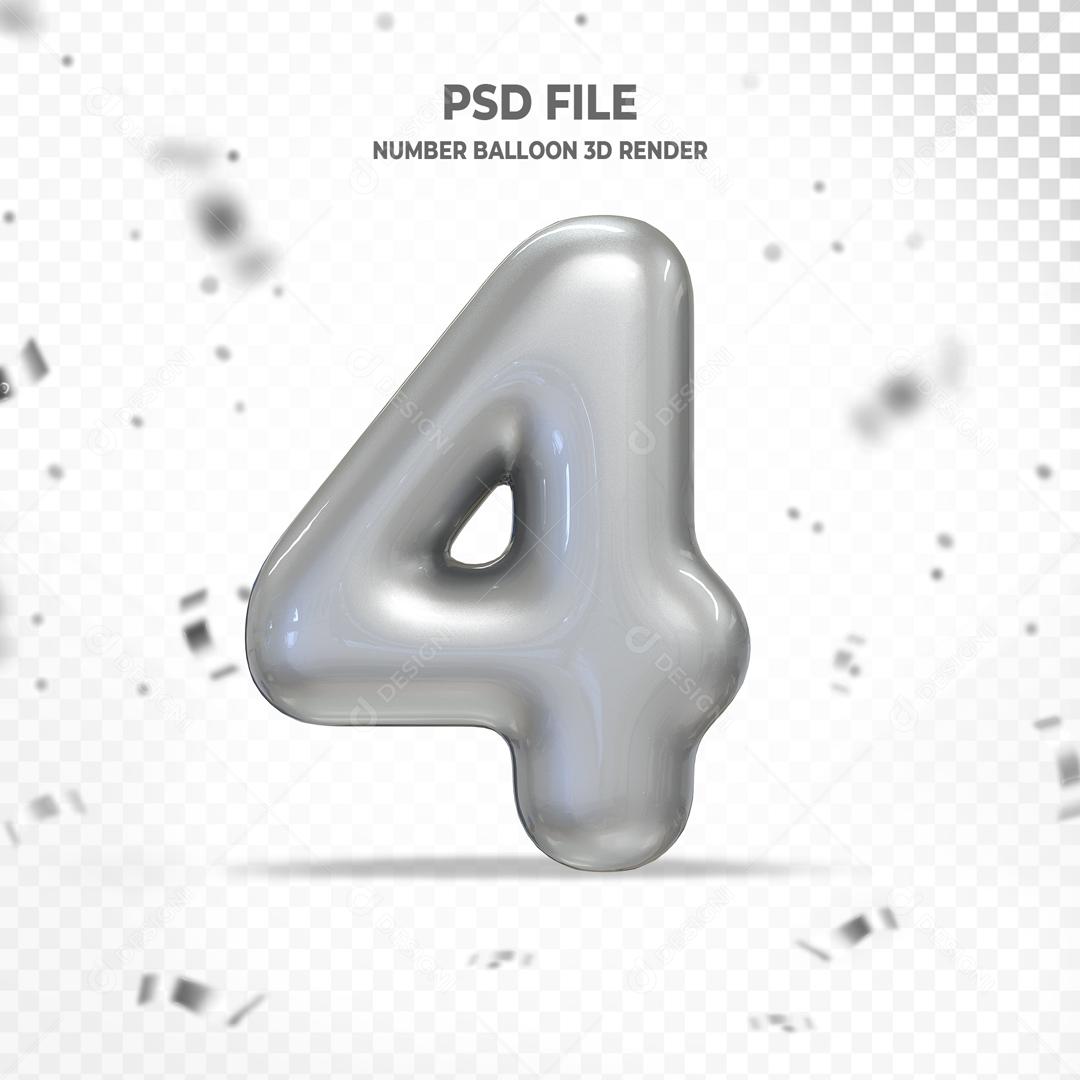 Número 4 3D Cinza PSD