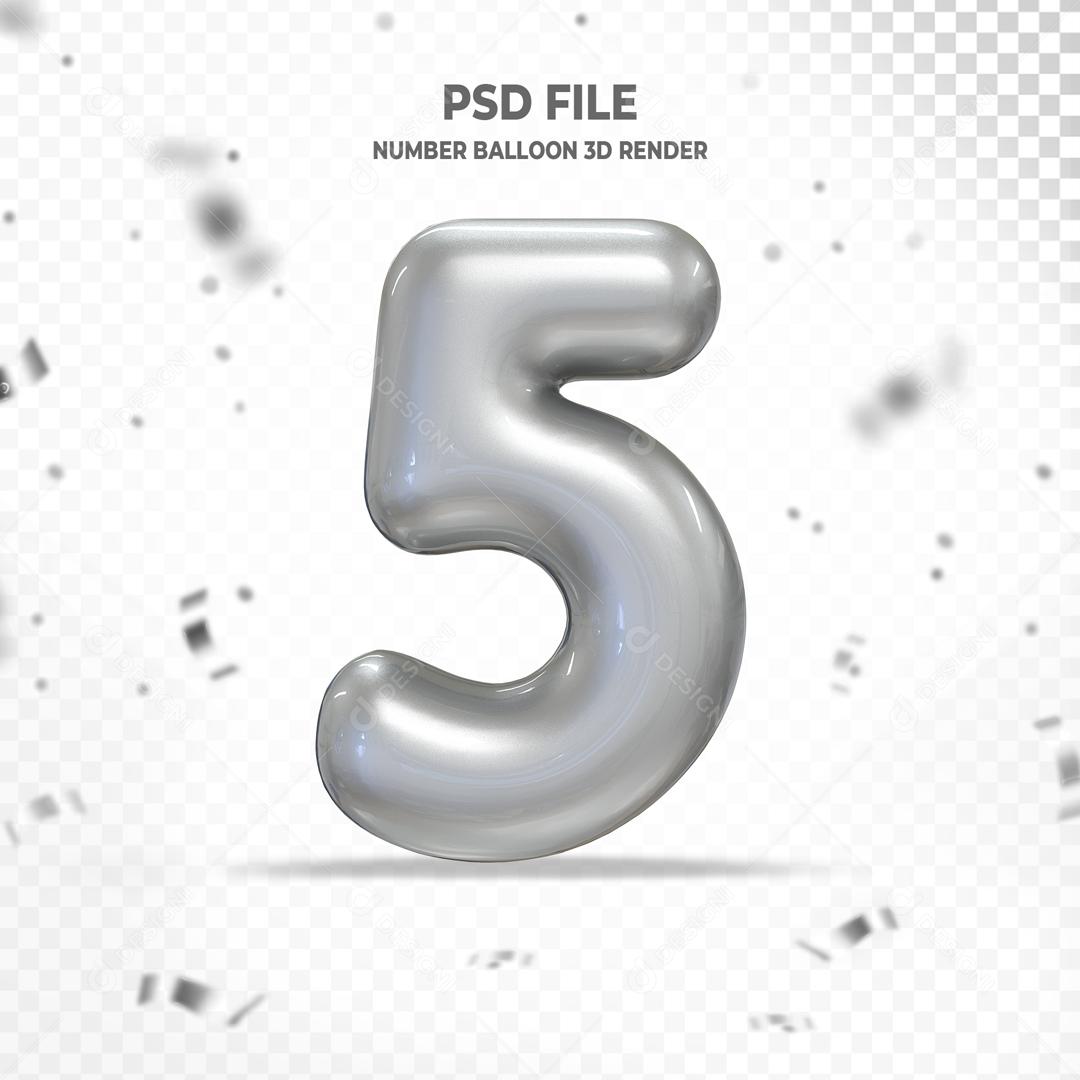 Número 5 3D Cinza PSD