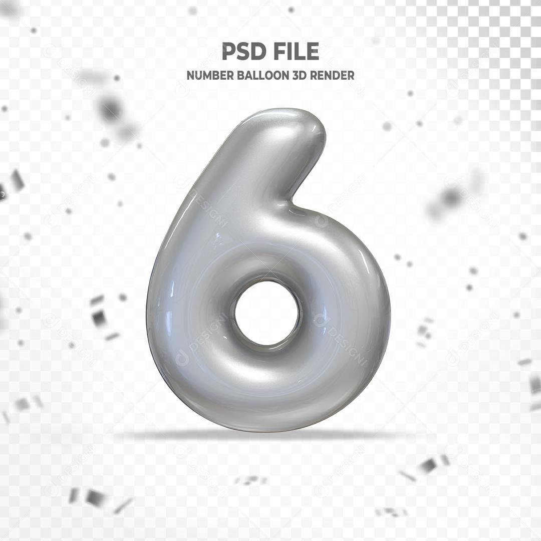 Número 6 3D Cinza PSD