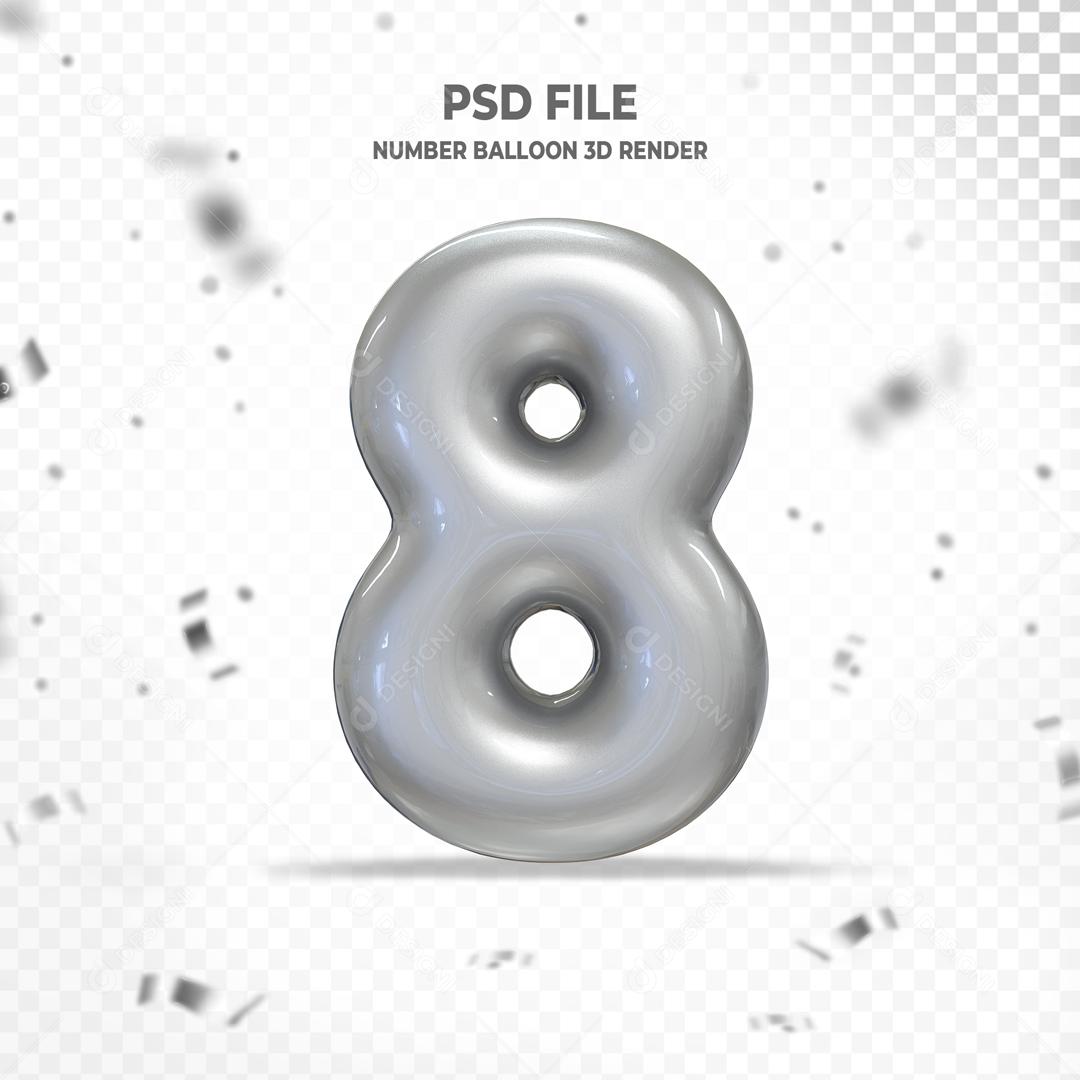 Número 8 3D Cinza PSD