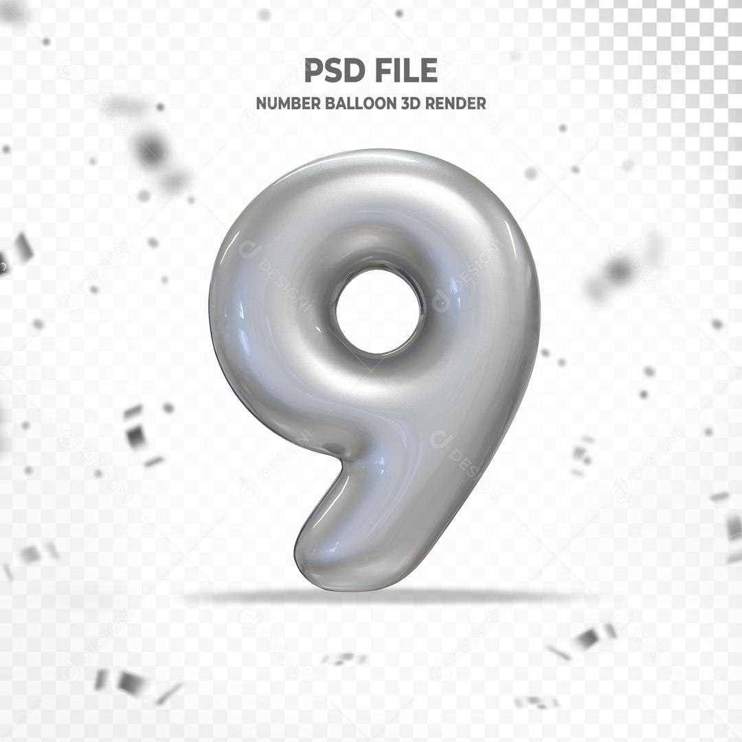 Número 9 3D Cinza PSD