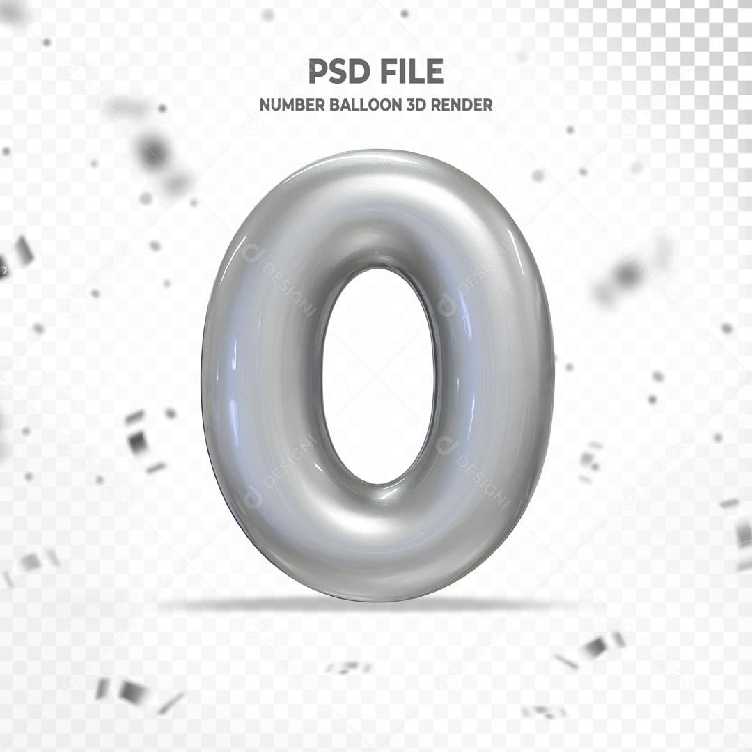 Número 0 3D Cinza PSD