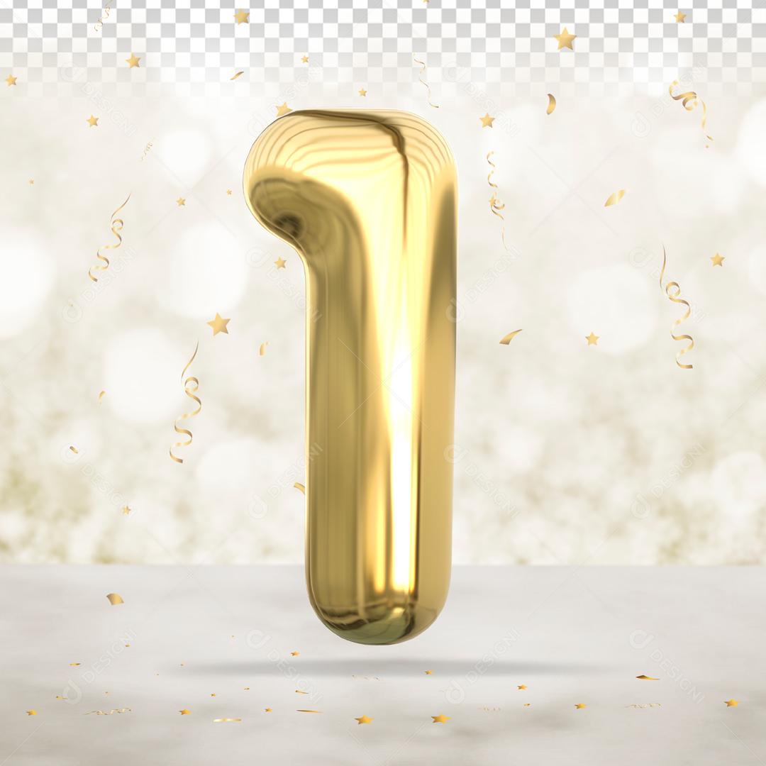Número 1 3D Dourado PSD