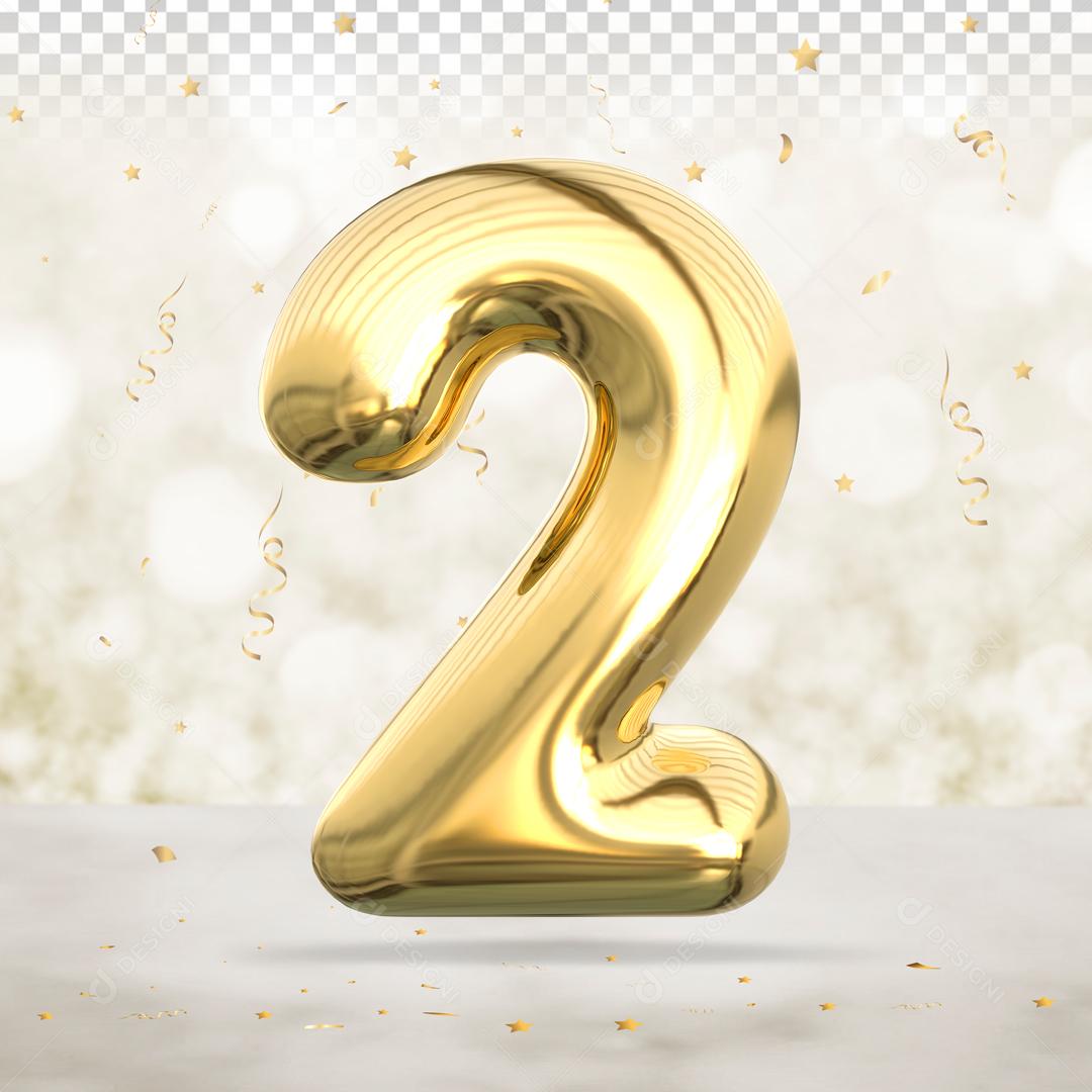 Número 2 3D Dourado PSD