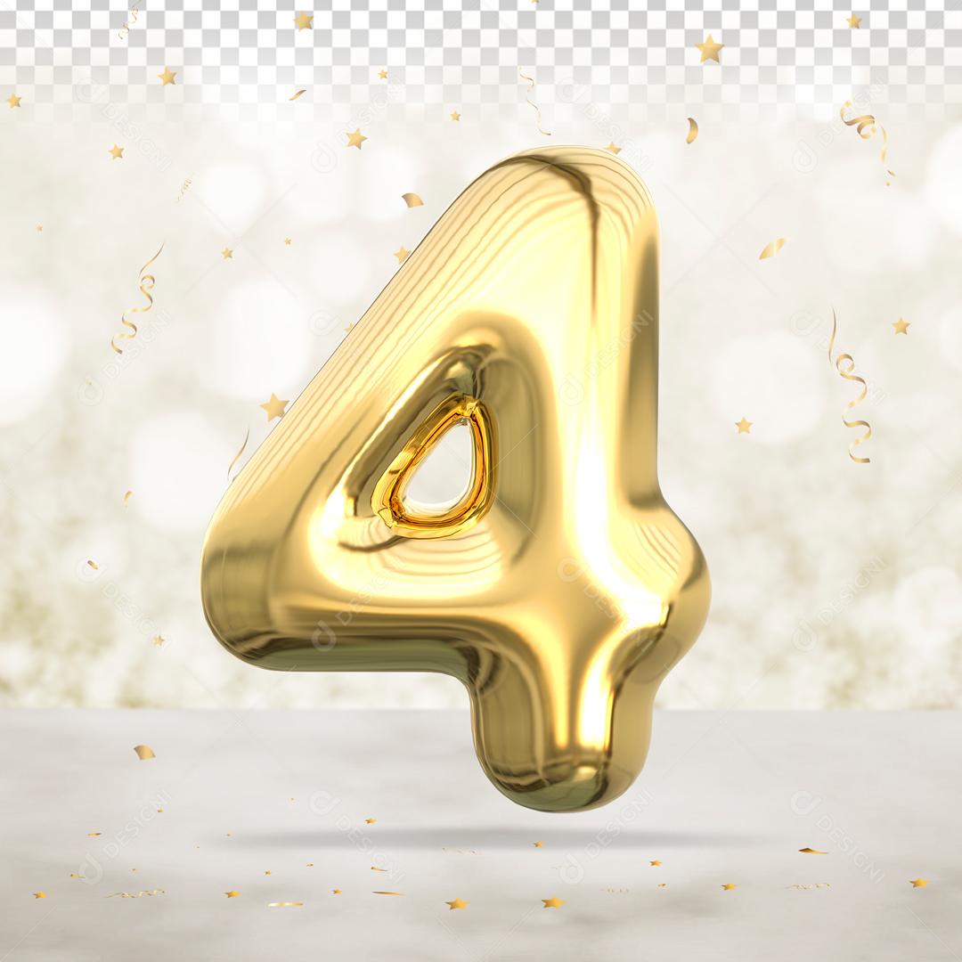 Número 4 3D Dourado PSD
