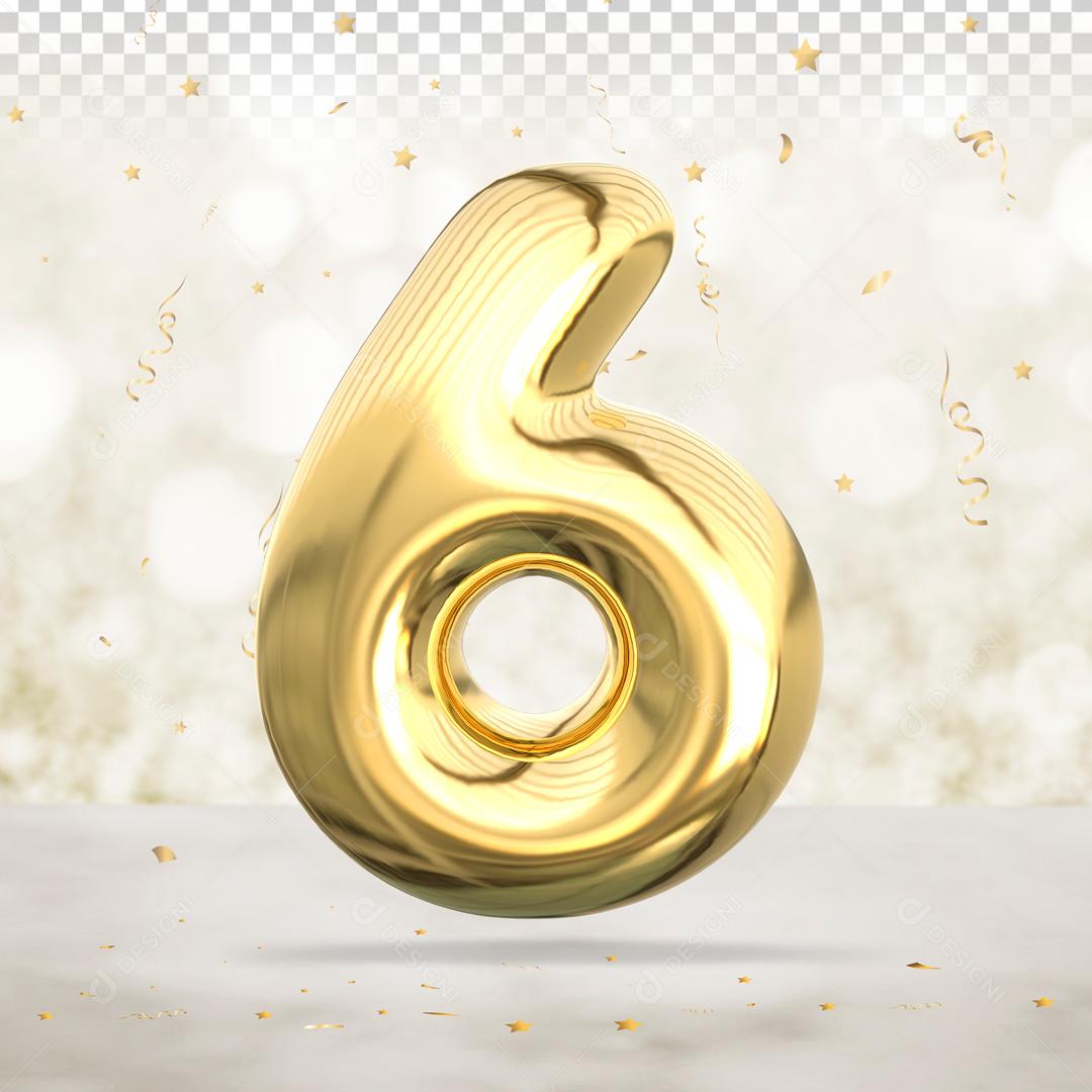 Número 6 3D Dourado PSD