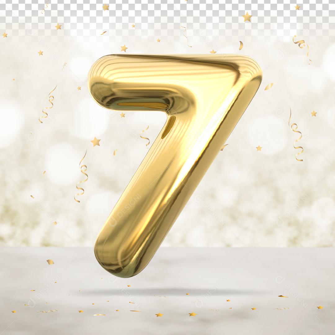 Número 7 3D Dourado PSD