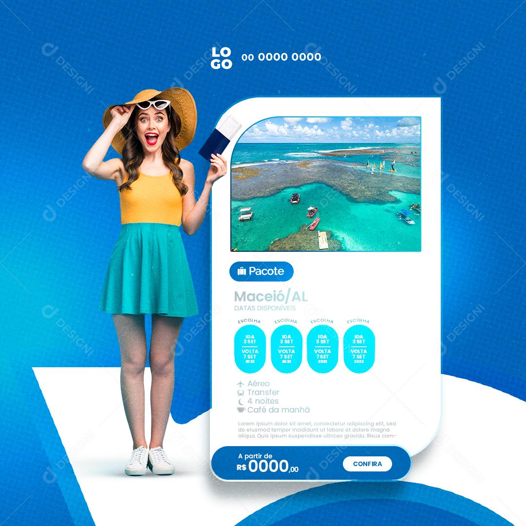 Post Agência de Viagens Pacotes de Viagens Hospedagem Social Media PSD Editvável