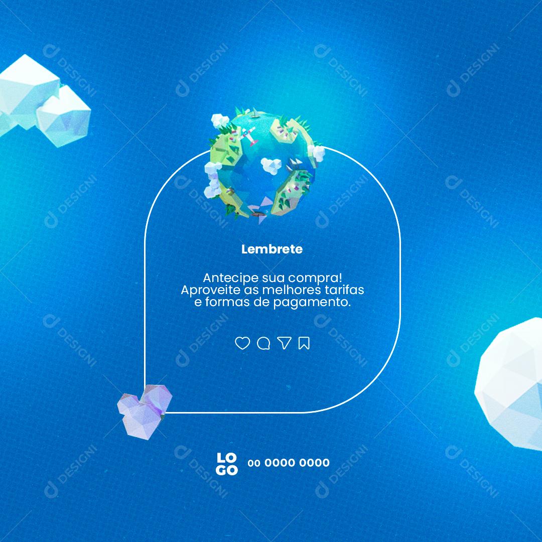 Lembrete Agência de Viagens Pacotes Social Media PSD Editável