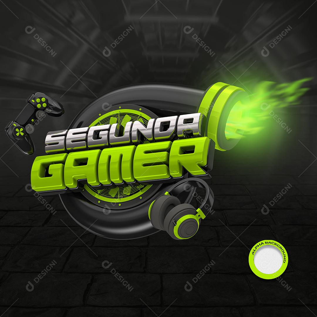 Segunda Gamer Selo 3D Preto e Verde para Composição PSD