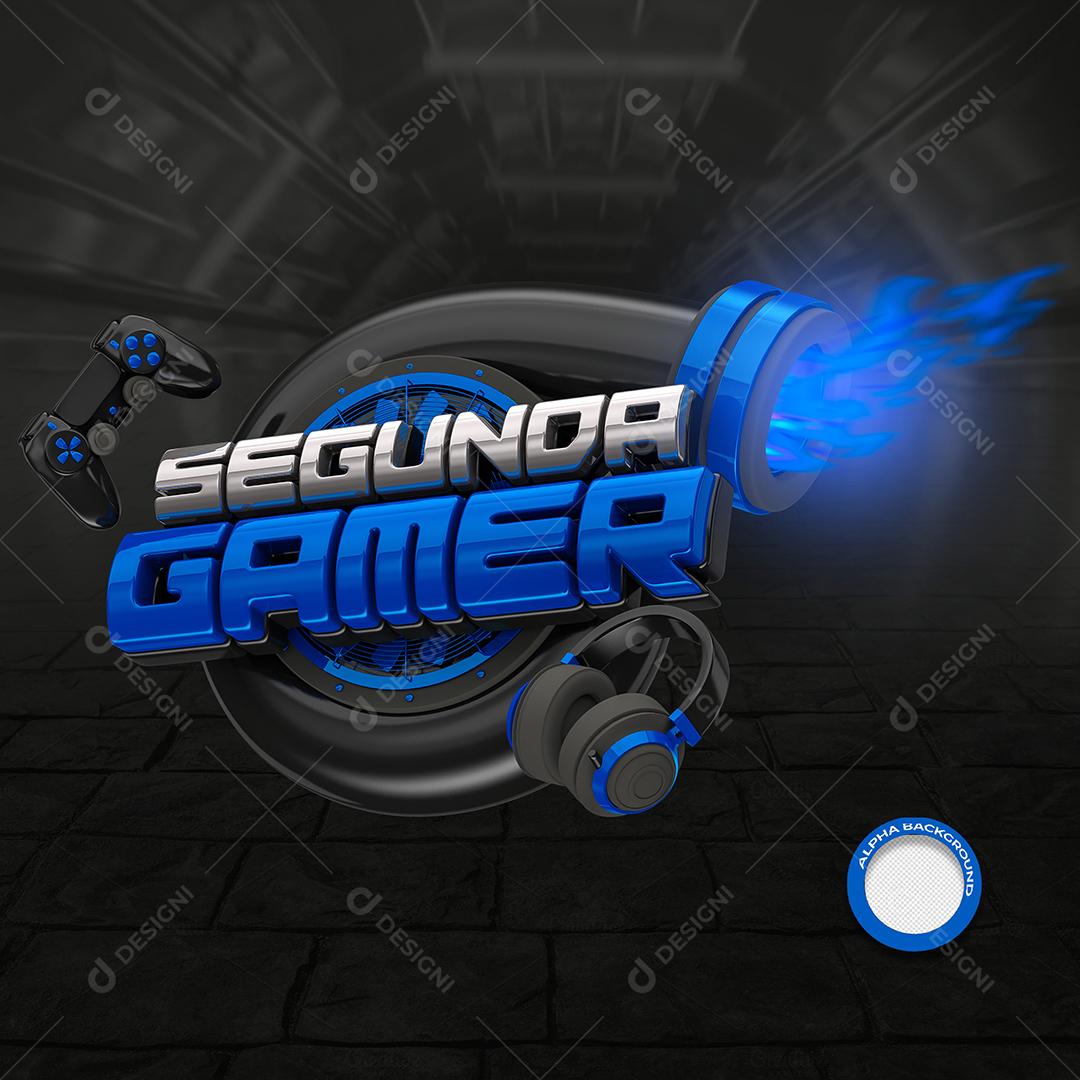 Segunda Gamer Selo 3D Preto e Azul para Composição PSD